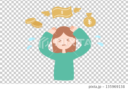一位女性為錢煩惱的向量插圖 135969138