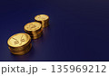 ネイビー背景の左側の円・ユーロ・ドル金貨と右側の余白 信頼ある国際金融・分散投資・安定した資産運用の 135969212