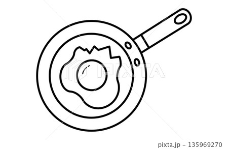 一日の始まり：朝食の定番、目玉焼きのシンプルなピクトグラム 135969270