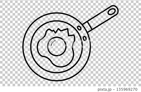 一日の始まり：朝食の定番、目玉焼きのシンプルなピクトグラム 135969270