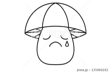 きのこのキャラクター：悲しそうな泣き顔の擬人化アイコン 135969281