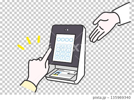 カードリーダーに暗証番号を入力しているイメージイラスト カードリーダーに暗証番号を入力しているイメージイラスト 135969340