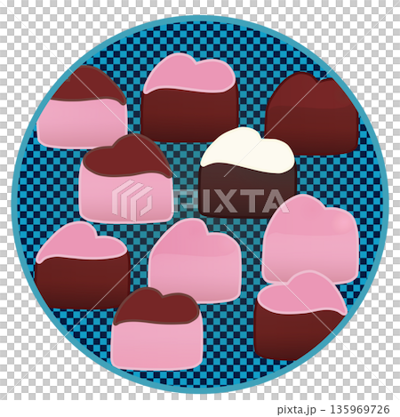 Illustration of a heart-shaped chocolate with a circular background Illustration of a heart-shaped chocolate with a circular background 135969726
