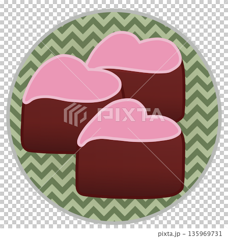 Illustration of a heart-shaped chocolate with a circular background 135969731