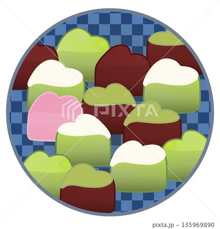 円形背景のついたハート型チョコレートのイラスト 135969890