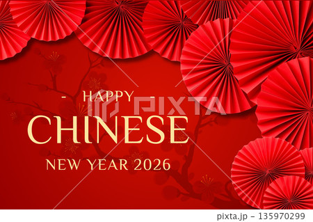 Colorful red fans create a festive backdrop for New Year joy Colorful red fans create a festive backdrop for New Year joy 135970299