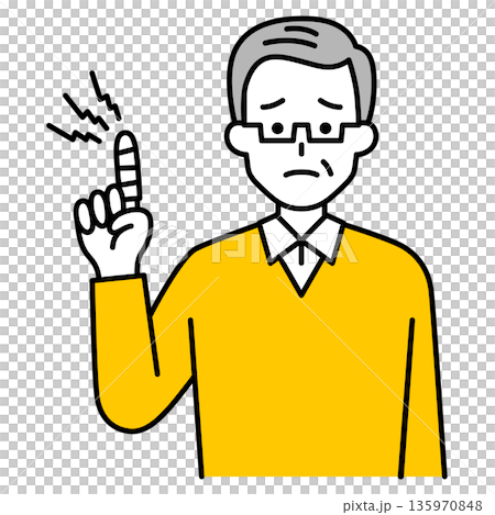 指を怪我している年配の男性 135970848