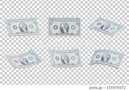 Single US One Dollar Bill in 3D Cartoon Style Isolated 135970872