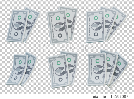 Several US One Dollar Bills 3D Cartoon Graphic 135970873