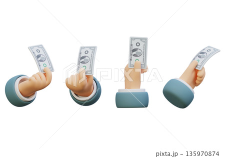 3D Cartoon Hand Holding Single US One Dollar Bill 3D Cartoon Hand Holding Single US One Dollar Bill 135970874