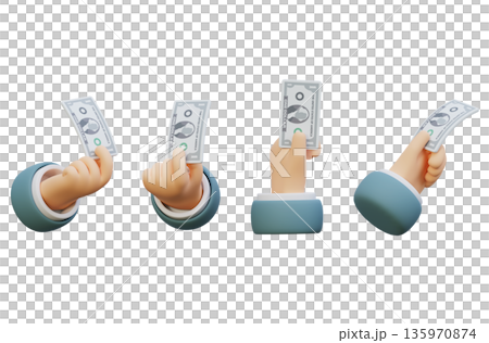 3D Cartoon Hand Holding Single US One Dollar Bill 3D Cartoon Hand Holding Single US One Dollar Bill 135970874