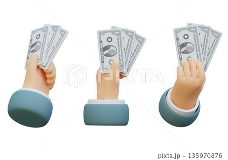 3D Cartoon Hand Holding Multiple US One Dollar Bills 3D Cartoon Hand Holding Multiple US One Dollar Bills 135970876