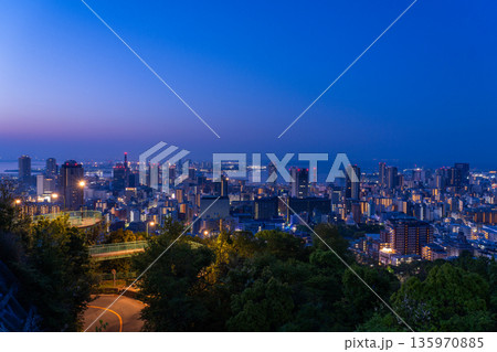 《兵庫県》神戸ビーナスブリッジ・諏訪山公園展望台の夜明け前の夜景 135970885