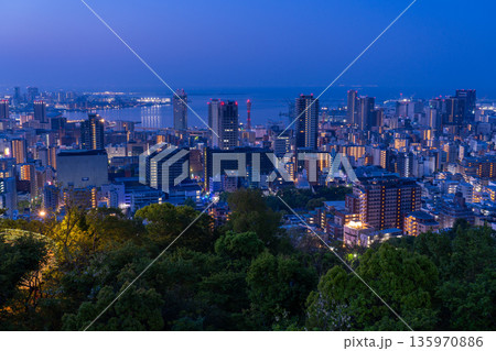 《兵庫県》神戸ビーナスブリッジ・諏訪山公園展望台の夜明け前の夜景 135970886