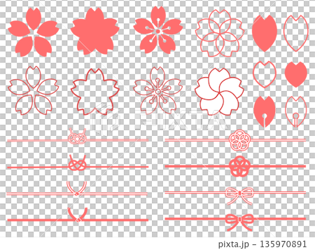 Cherry blossom and mizuhiki illustration material set Cherry blossom and mizuhiki illustration material set 135970891
