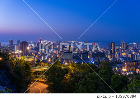 《兵庫県》神戸ビーナスブリッジ・諏訪山公園展望台の夜明け前の夜景 135970894