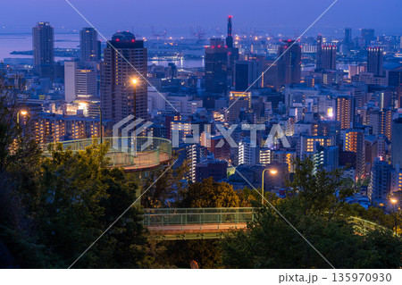 《兵庫県》神戸ビーナスブリッジ・諏訪山公園展望台の夜明け前の夜景 135970930