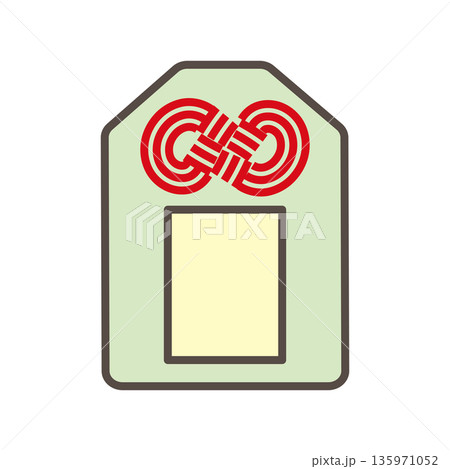 シンプルなお守りの線画アイコン　うぐいす色の汎用ベクターイラスト 135971052