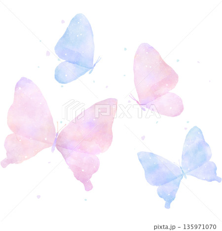 水彩風でやさしく描かれた蝶々のイラスト素材｜蝶々, 水彩, 昆虫, 自然 135971070