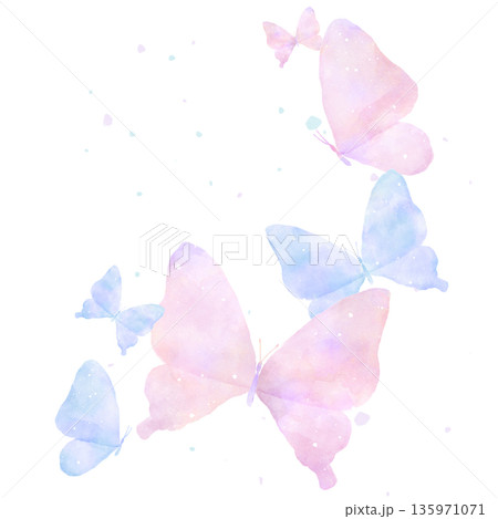 水彩風でやさしく描かれた蝶々のイラスト素材｜蝶々, 水彩, 昆虫, 自然 135971071