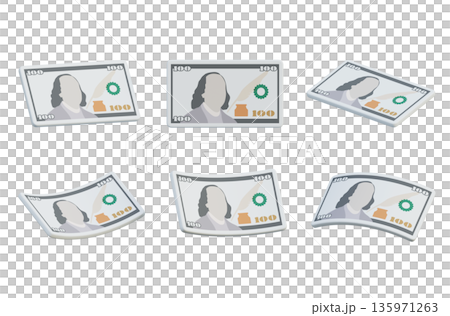 Single 100 US dollar banknote in cartoon 3D style 135971263