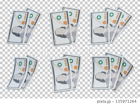 Several 100 US dollar banknotes in cartoon 3D style 135971264