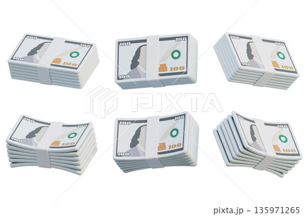 Bundle of 100 US dollar banknotes in cartoon 3D style Bundle of 100 US dollar banknotes in cartoon 3D style 135971265