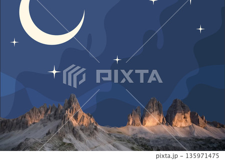 night landscape with stars and moon, milky way and galaxy in the mountains. beautiful nature background. night landscape with stars and moon, milky way and galaxy in the mountains. beautiful nature background. 135971475