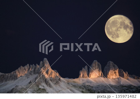 night landscape with stars and moon, milky way and galaxy in the mountains. beautiful nature background. night landscape with stars and moon, milky way and galaxy in the mountains. beautiful nature background. 135971482