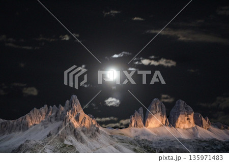 night landscape with stars and moon, milky way and galaxy in the mountains. beautiful nature background. night landscape with stars and moon, milky way and galaxy in the mountains. beautiful nature background. 135971483