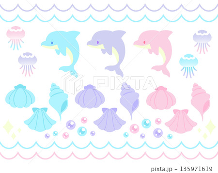 海の生き物詰め合わせイルカ	 135971619