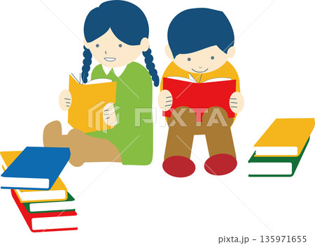 読書を楽しむこどもたちのイラスト 135971655