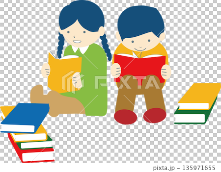 読書を楽しむこどもたちのイラスト 135971655
