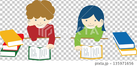 Illustration of children enjoying reading 135971656