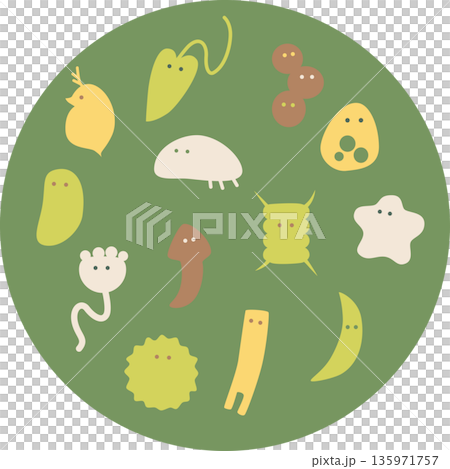 可愛的綠色微生物插圖 135971757