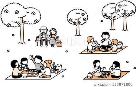 お花見をする人々イラスト集 135971806