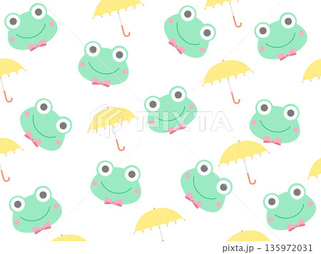 かわいいカエルの顔と黄色い傘の壁紙背景 かわいいカエルの顔と黄色い傘の壁紙背景 135972031