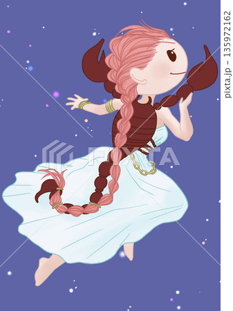 黄道12星座　ミニキャラ　夜空　蠍座 135972162