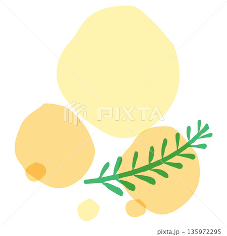 ミモザの透け感ボタニカル｜ミモザの花びらと葉のあしらい 135972295