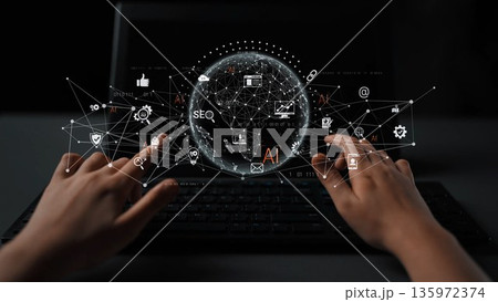Global AI network connecting digital nodes across continents Marrow Global AI network connecting digital nodes across continents Marrow 135972374