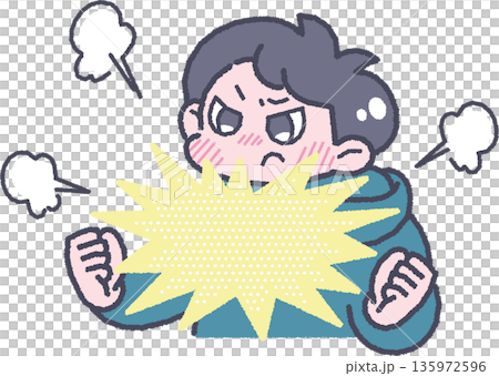 Illustration of a boy and his feelings: Irritation 135972596