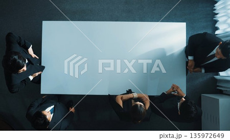 Top view of business team discuss while manager enter meeting. Directorate. 135972649