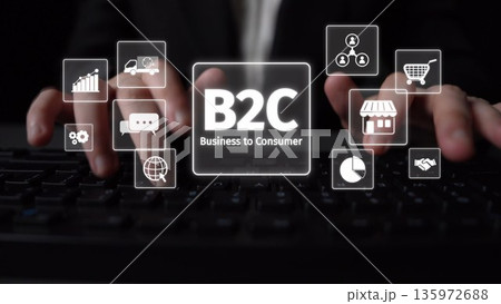 B2C Business Model with Consumer Delivery, Retail, and Growth Icons Muxer B2C Business Model with Consumer Delivery, Retail, and Growth Icons Muxer 135972688