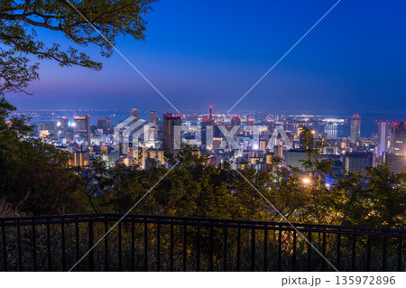 《兵庫県》神戸ビーナスブリッジ・諏訪山公園展望台の夜明け前の夜景 135972896
