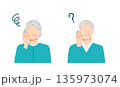 携帯電話で通話をして困っている様子のシニア世代の男女のイラスト 135973074