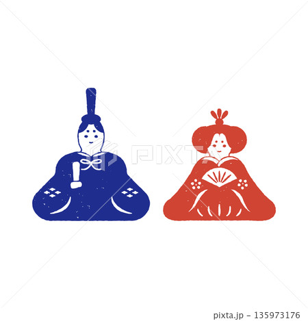 雛人形 お内裏様 お雛様 版画風 雛人形 お内裏様 お雛様 版画風 135973176