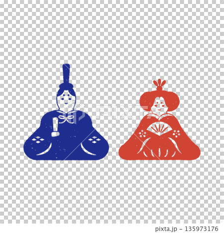 雛人形 お内裏様 お雛様 版画風 雛人形 お内裏様 お雛様 版画風 135973176