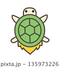 シンプルにデフォルメしたミノガメの線画カラーアイコン　縁起の良いベクターイラスト 135973226