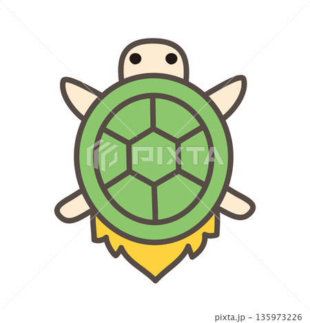 シンプルにデフォルメしたミノガメの線画カラーアイコン　縁起の良いベクターイラスト 135973226