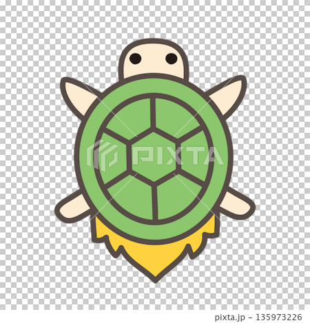 シンプルにデフォルメしたミノガメの線画カラーアイコン　縁起の良いベクターイラスト 135973226